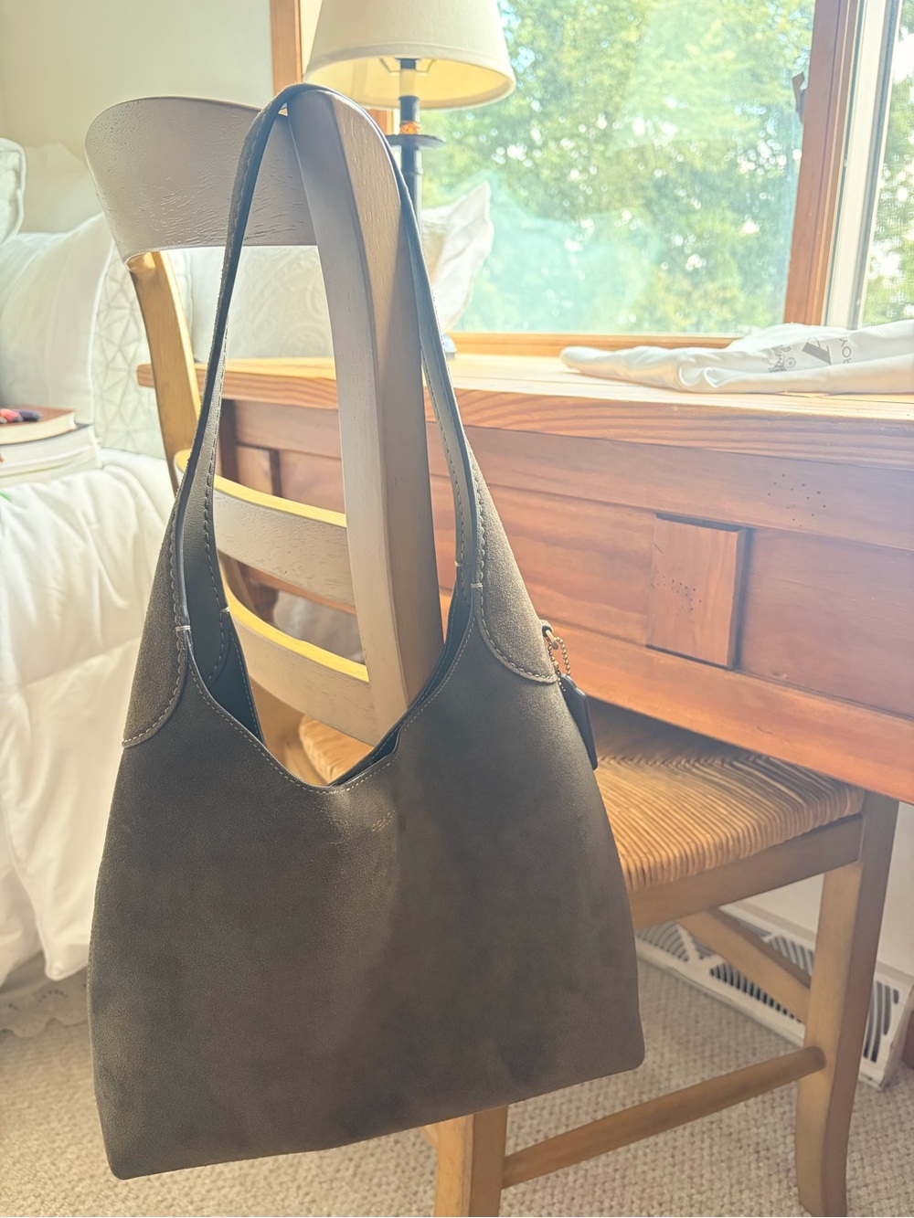 COACH Olive Green Brooklyn 28 Suede Shoulder Bag - Picture 7 of 8